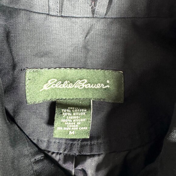 Eddie Bauer Women’s Medium Black Water Repellent Trench Coat Button Front - Picture 7 of 16